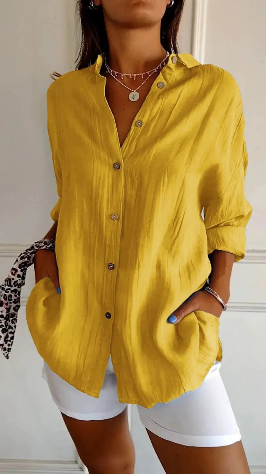 Popular Spring And Summer New Women's Loose Open Button Shirt Solid Color Top - Honesty Sales