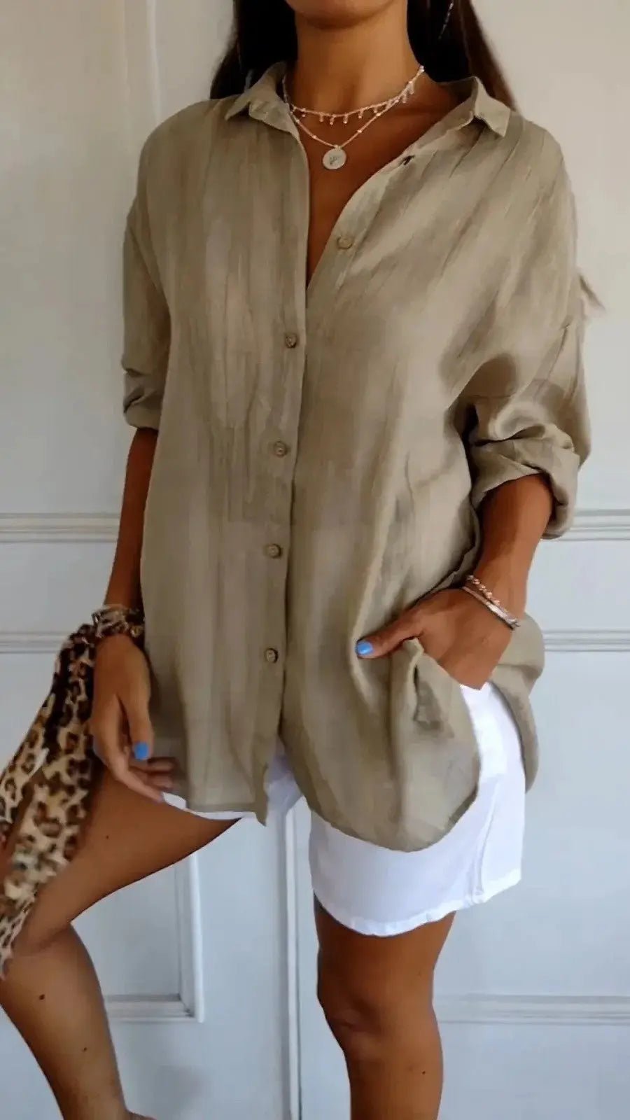 Popular Spring And Summer New Women's Loose Open Button Shirt Solid Color Top - Honesty Sales