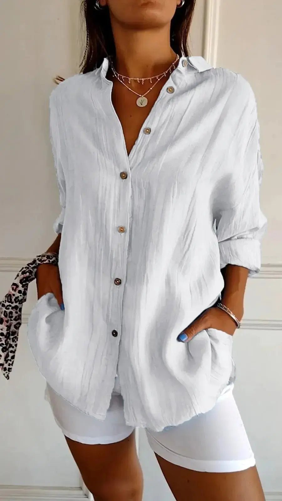 Popular Spring And Summer New Women's Loose Open Button Shirt Solid Color Top - Honesty Sales