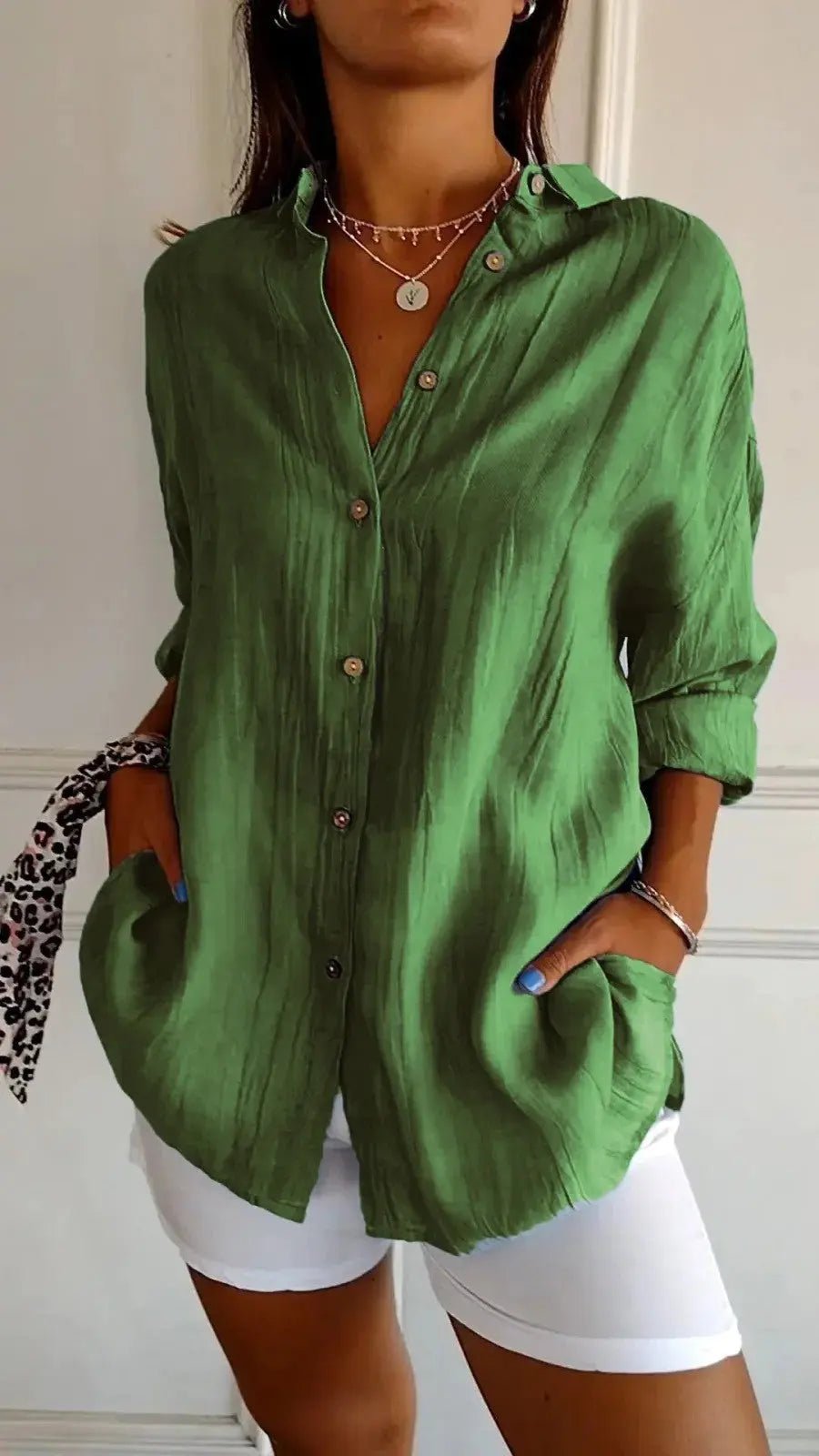 Popular Spring And Summer New Women's Loose Open Button Shirt Solid Color Top - Honesty Sales