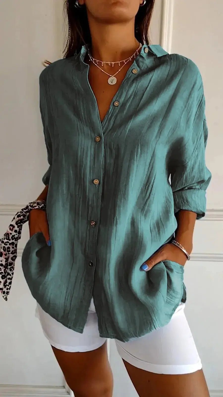 Popular Spring And Summer New Women's Loose Open Button Shirt Solid Color Top - Honesty Sales