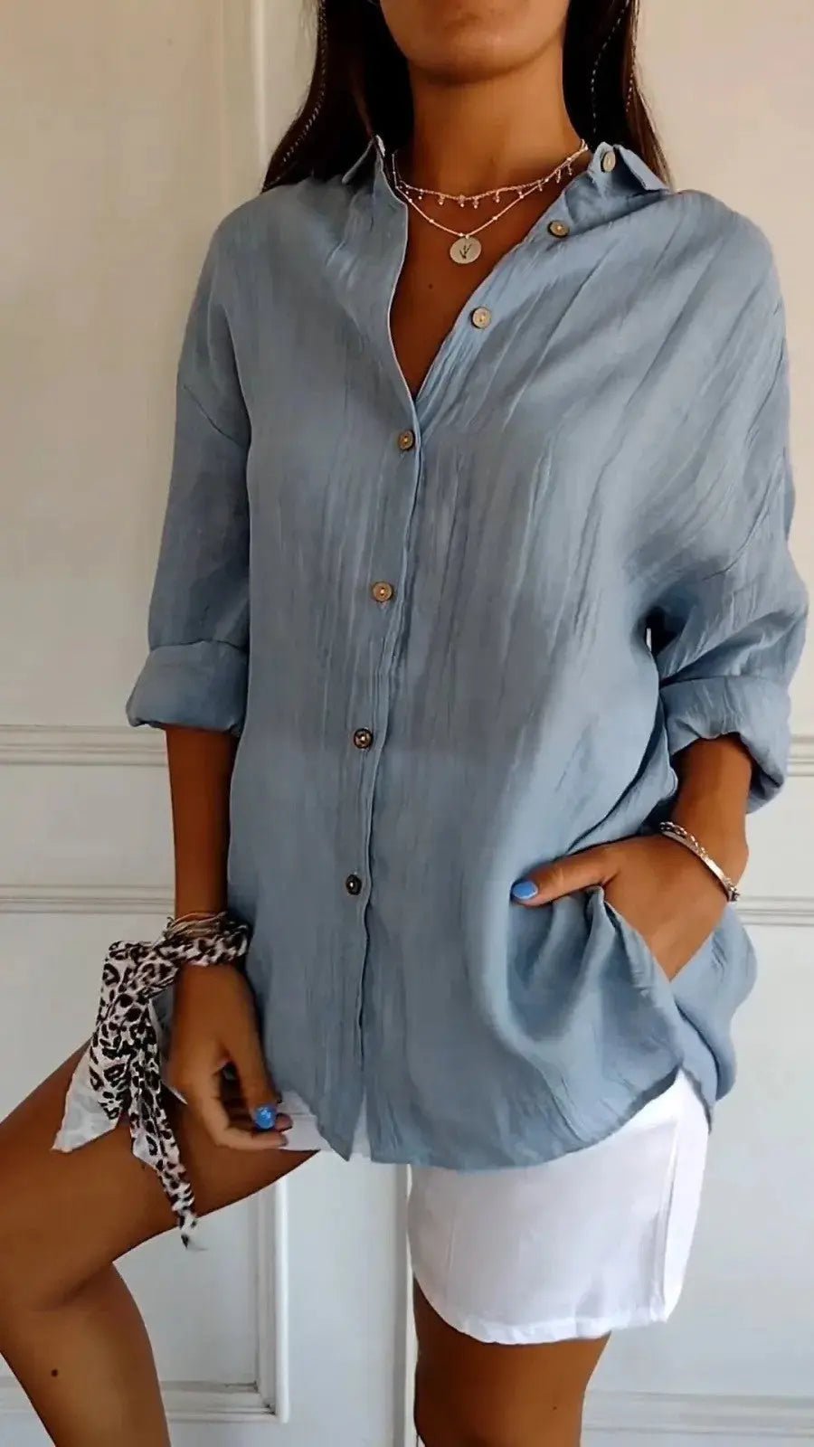 Popular Spring And Summer New Women's Loose Open Button Shirt Solid Color Top - Honesty Sales