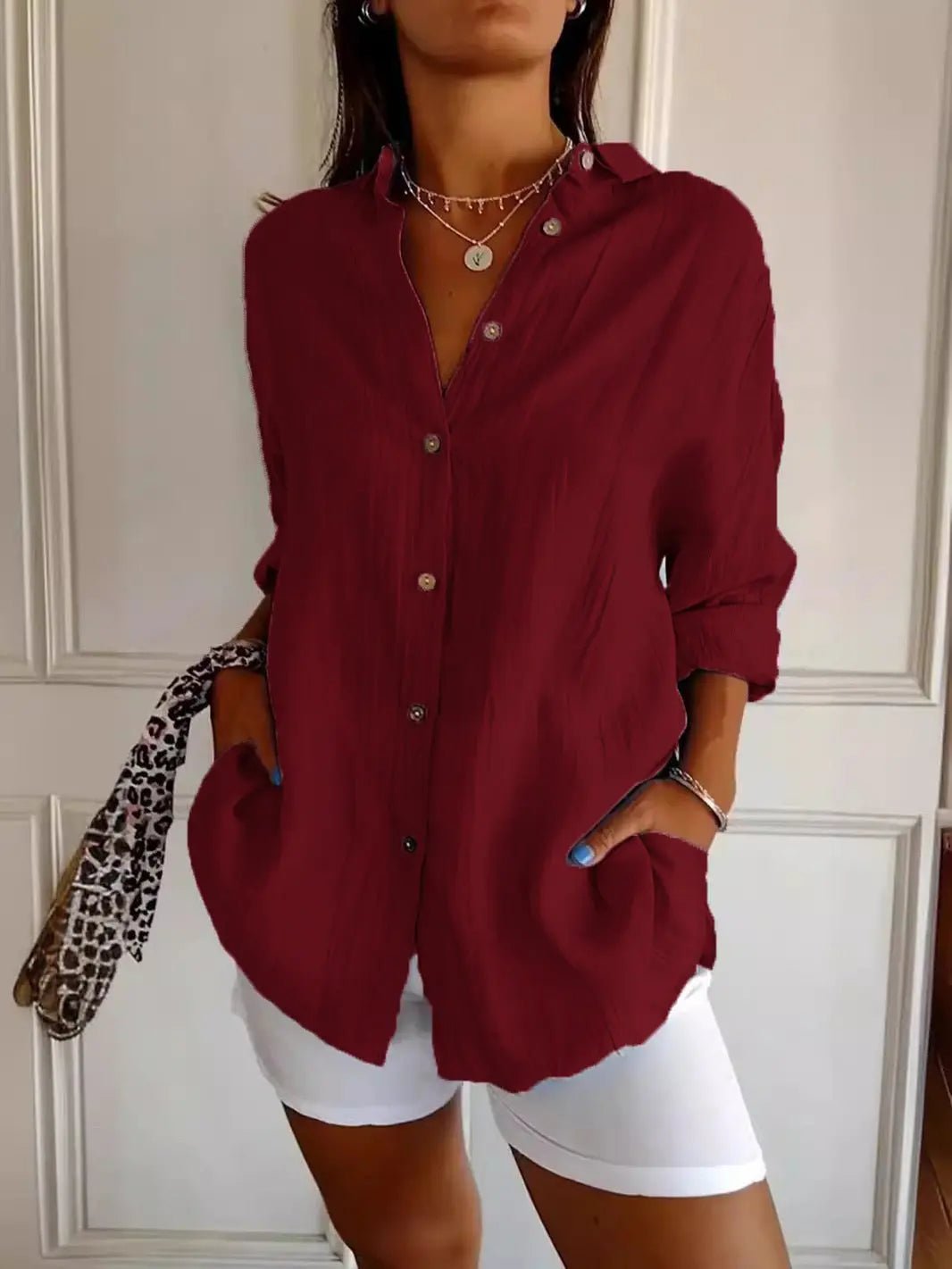 Popular Spring And Summer New Women's Loose Open Button Shirt Solid Color Top - Honesty Sales