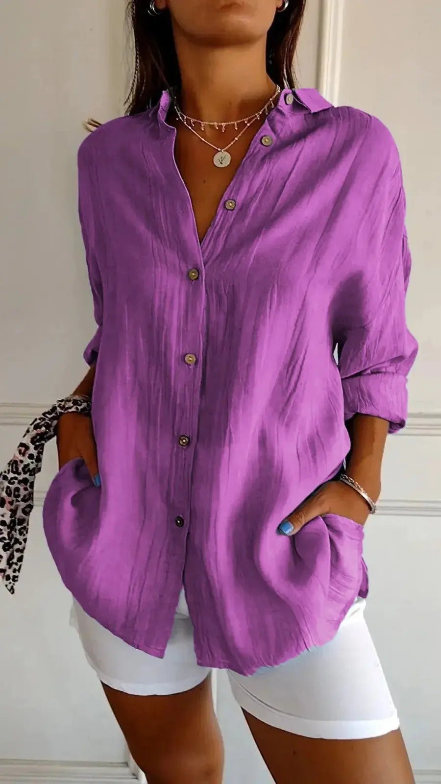 Popular Spring And Summer New Women's Loose Open Button Shirt Solid Color Top - Honesty Sales