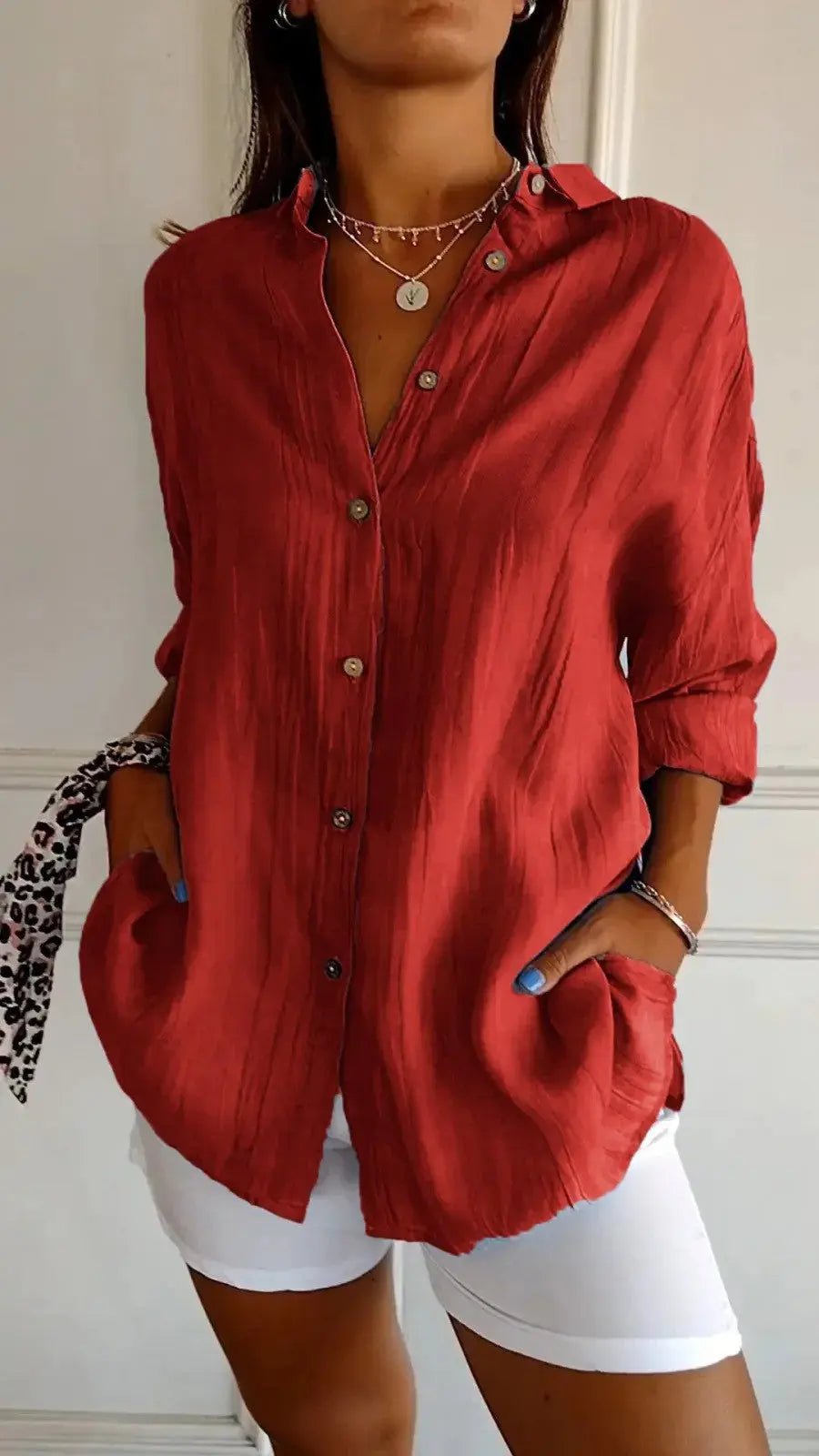 Popular Spring And Summer New Women's Loose Open Button Shirt Solid Color Top - Honesty Sales