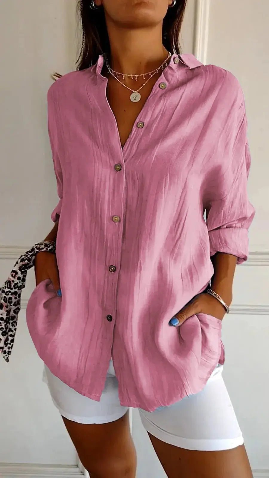 Popular Spring And Summer New Women's Loose Open Button Shirt Solid Color Top - Honesty Sales