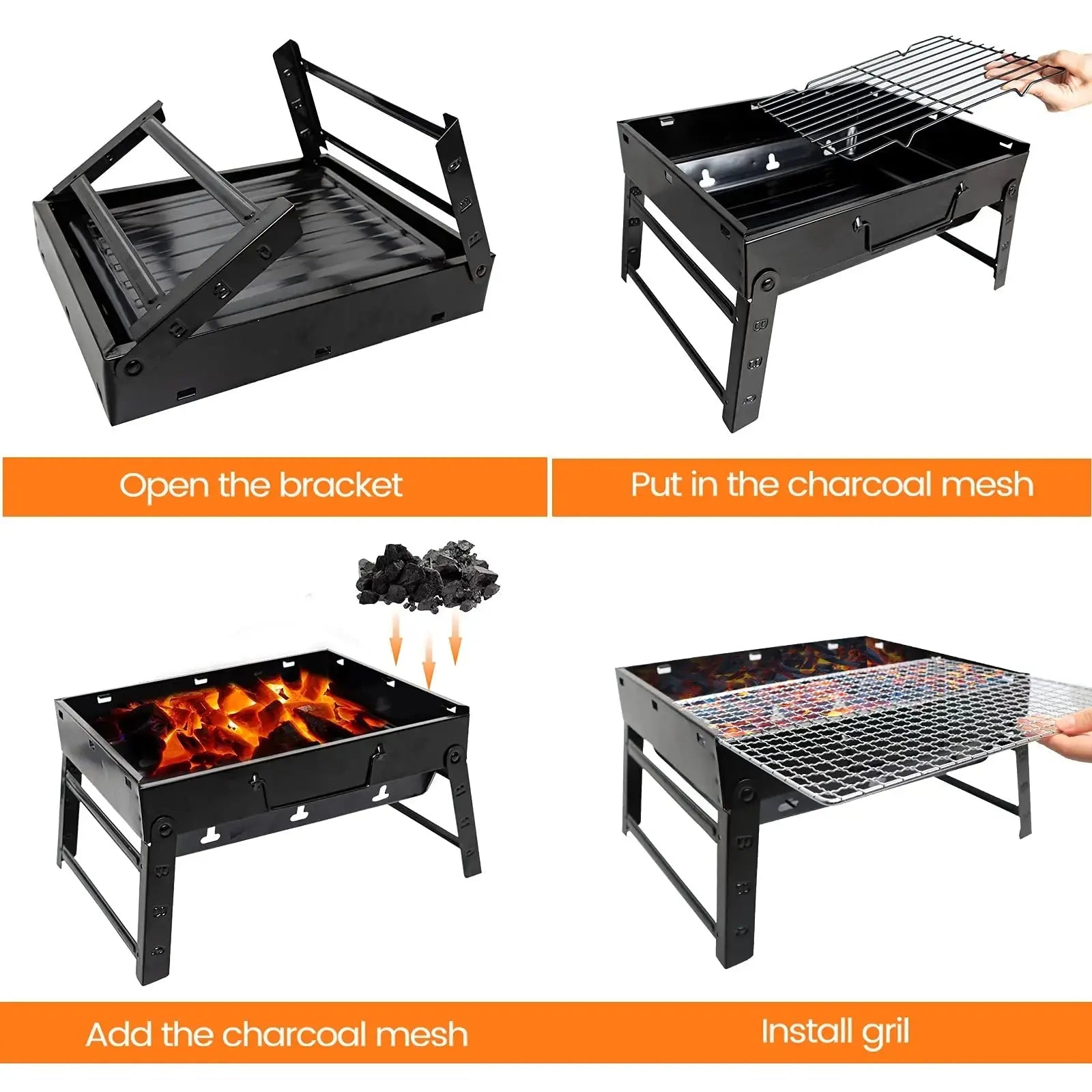 Portable Folding Charcoal BBQ Grill – Compact, Lightweight, Easy to Assemble & Carry – Ideal for Outdoor Cooking & Camping - Honesty Sales