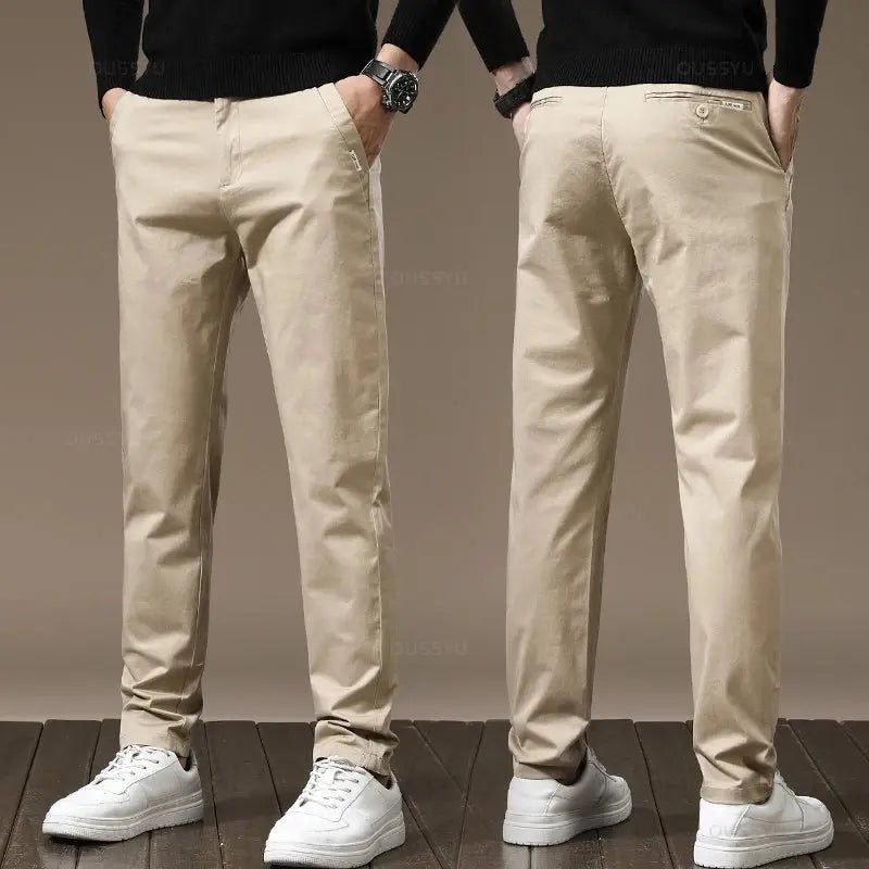 Premium Combed Cotton Men's Chinos | Business Casual Straight Fit Pants | Solid Color Gray Trousers - Honesty Sales