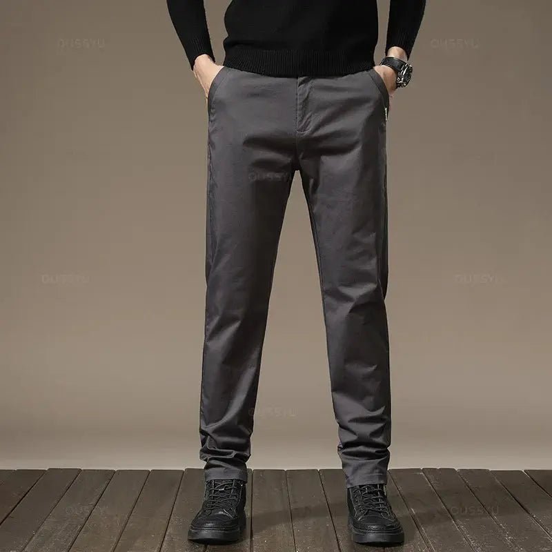 Premium Combed Cotton Men's Chinos | Business Casual Straight Fit Pants | Solid Color Gray Trousers - Honesty Sales