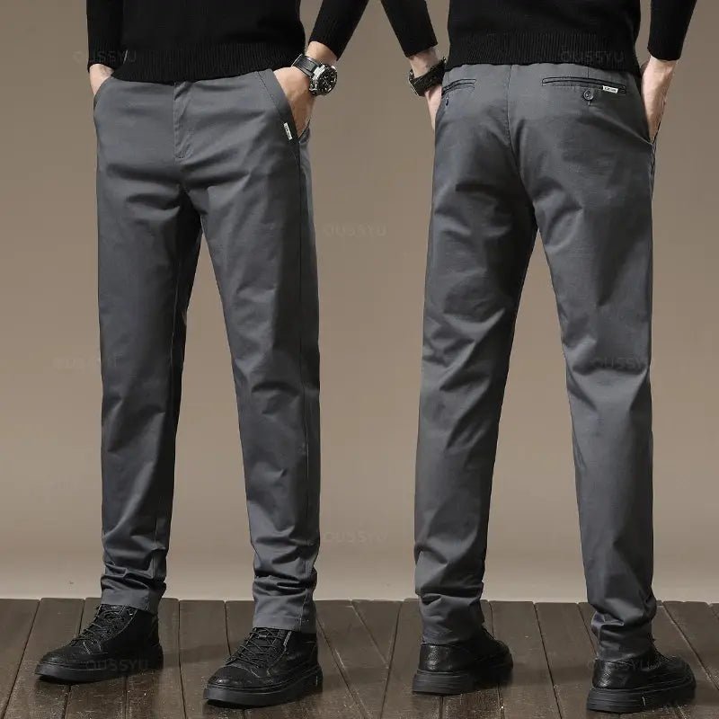 Premium Combed Cotton Men's Chinos | Business Casual Straight Fit Pants | Solid Color Gray Trousers - Honesty Sales