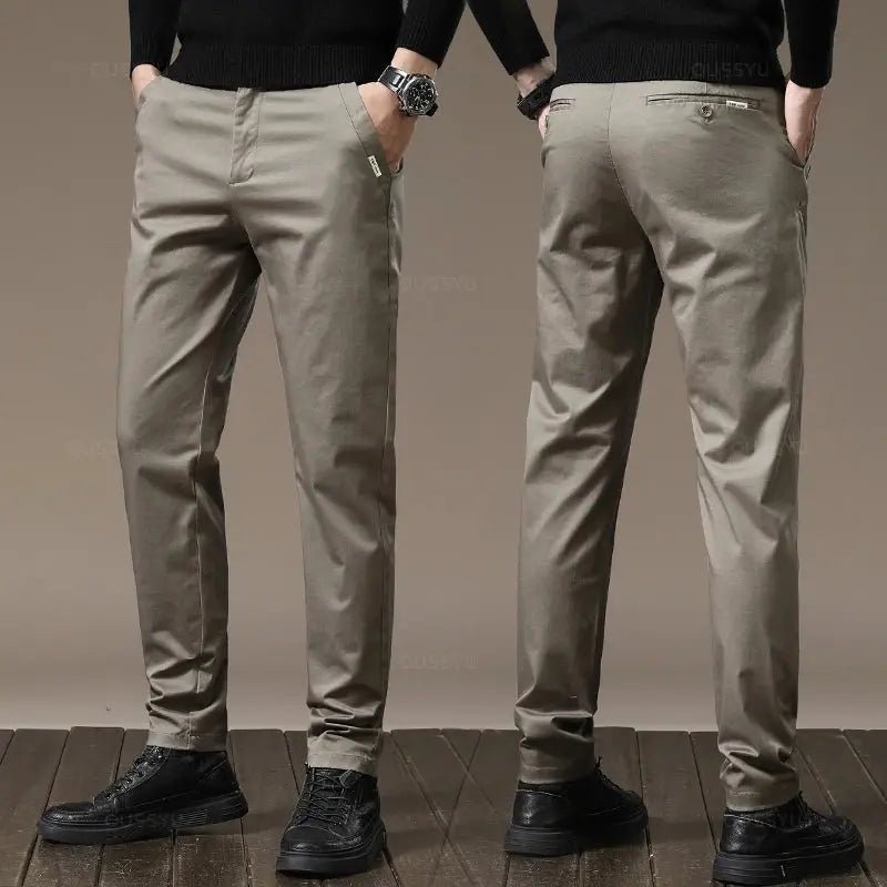 Premium Combed Cotton Men's Chinos | Business Casual Straight Fit Pants | Solid Color Gray Trousers - Honesty Sales