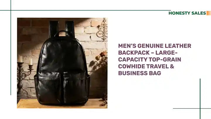 Men&rsquo;s Genuine Leather Backpack &ndash; Large-Capacity Top-Grain Cowhide Travel & Business Bag by@Outfy