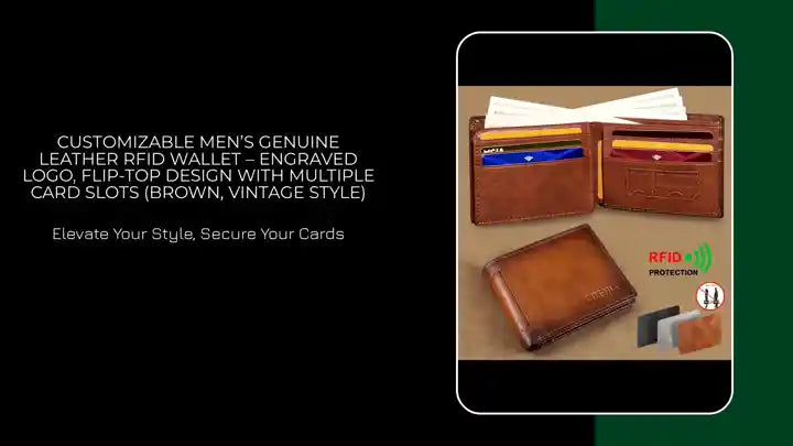 Customizable Men&rsquo;s Genuine Leather RFID Wallet &ndash; Engraved Logo, Flip-Top Design with Multiple Card Slots (Brown, Vintage Style) by@Outfy