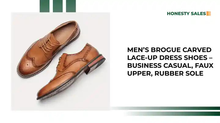 Men&rsquo;s Brogue Carved Lace-Up Dress Shoes &ndash; Business Casual, Faux Upper, Rubber Sole by@Outfy