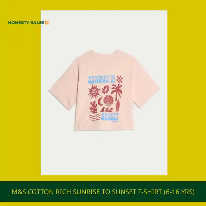 M&amp;S Cotton Rich Sunrise to Sunset T-Shirt (6-16 Yrs) by@Outfy