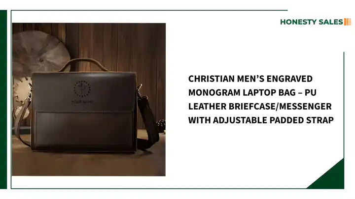 Christian Men&rsquo;s Engraved Monogram Laptop Bag &ndash; PU Leather Briefcase/Messenger with Adjustable Padded Strap by@Outfy