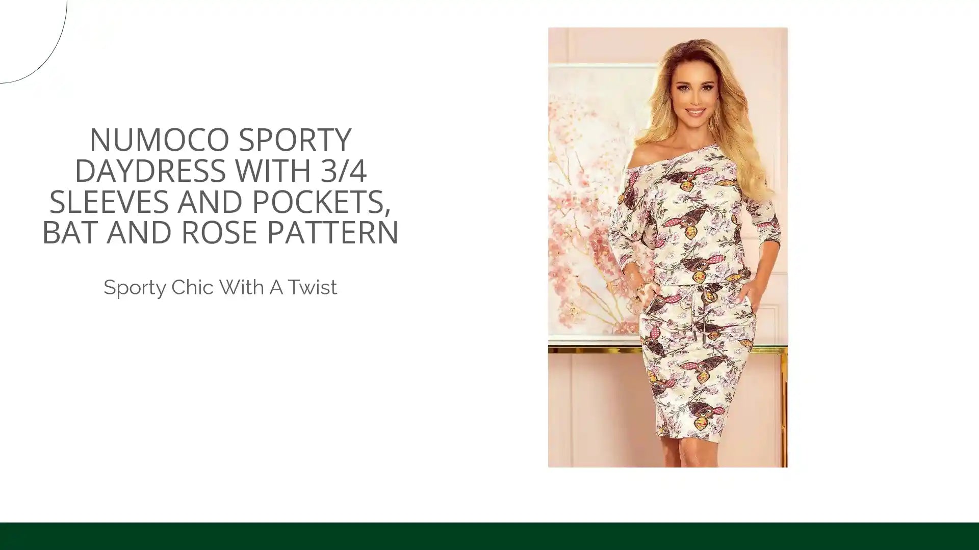 Numoco sporty daydress with 3/4 sleeves and pockets, bat and rose pattern by@Outfy