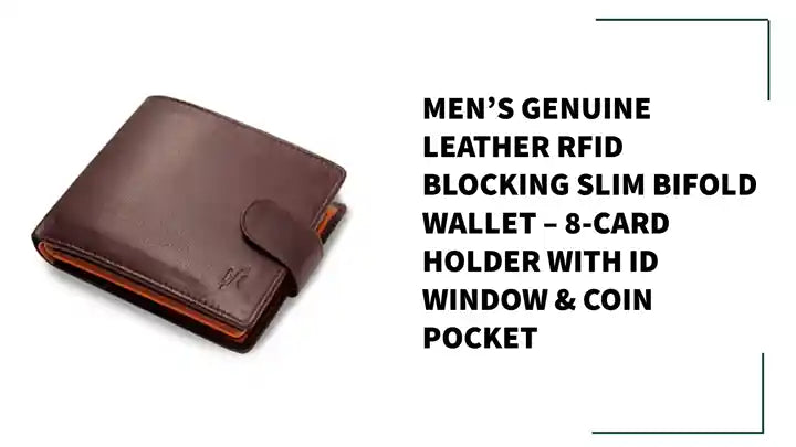 Men&rsquo;s Genuine Leather RFID Blocking Slim Bifold Wallet &ndash; 8-Card Holder with ID Window & Coin Pocket by@Outfy