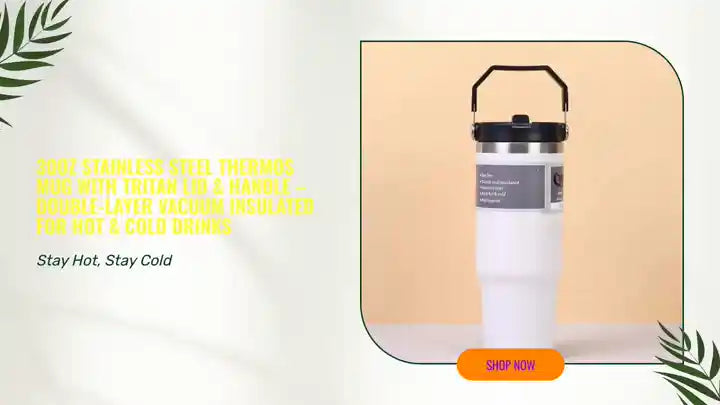30oz Stainless Steel Thermos Mug with Tritan Lid & Handle &ndash; Double-Layer Vacuum Insulated for Hot & Cold Drinks by@Outfy
