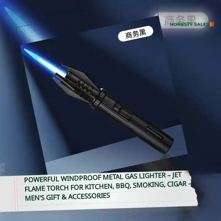 Powerful Windproof Metal Gas Lighter &ndash; Jet Flame Torch for Kitchen, BBQ, Smoking, Cigar &ndash; Men's Gift &amp; Accessories by@Outfy