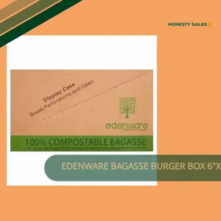 Edenware Bagasse Burger Box 6"x6" 50pcs x 8 (400pcs) by@Outfy