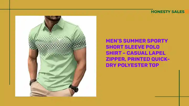 Men&rsquo;s Summer Sporty Short Sleeve Polo Shirt &ndash; Casual Lapel Zipper, Printed Quick-Dry Polyester Top by@Outfy
