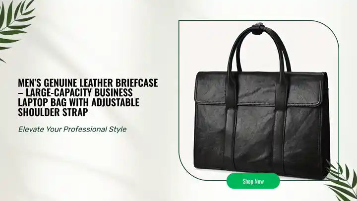 Men&rsquo;s Genuine Leather Briefcase &ndash; Large-Capacity Business Laptop Bag with Adjustable Shoulder Strap by@Outfy
