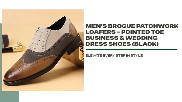 Men&rsquo;s Brogue Patchwork Loafers &ndash; Pointed Toe Business &amp; Wedding Dress Shoes (Black) by@Outfy