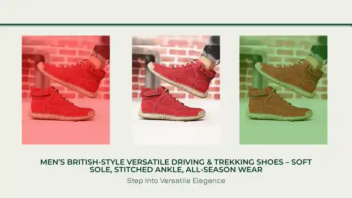 Men&rsquo;s British-Style Versatile Driving &amp; Trekking Shoes &ndash; Soft Sole, Stitched Ankle, All-Season Wear by@Outfy