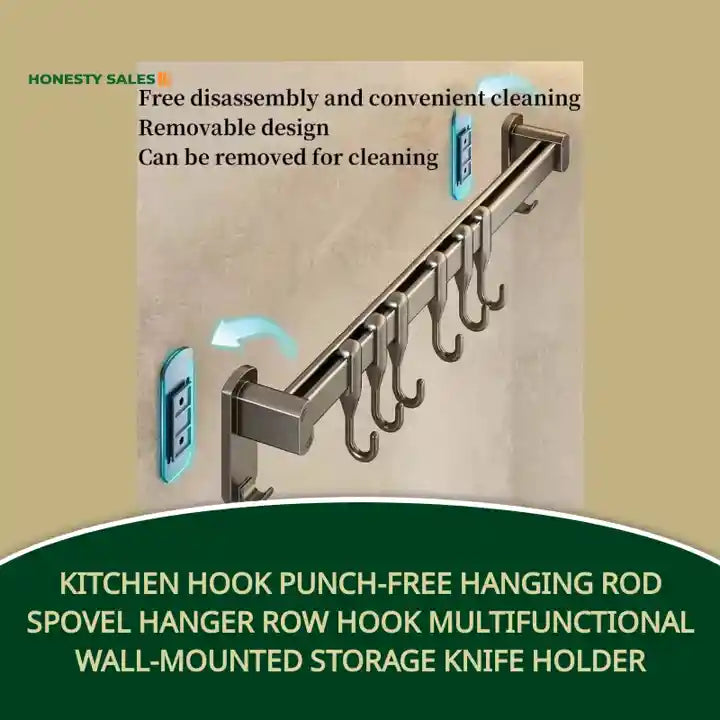 Kitchen Hook Punch-free Hanging Rod Spovel Hanger Row Hook Multifunctional Wall-mounted Storage Knife Holder by@Outfy