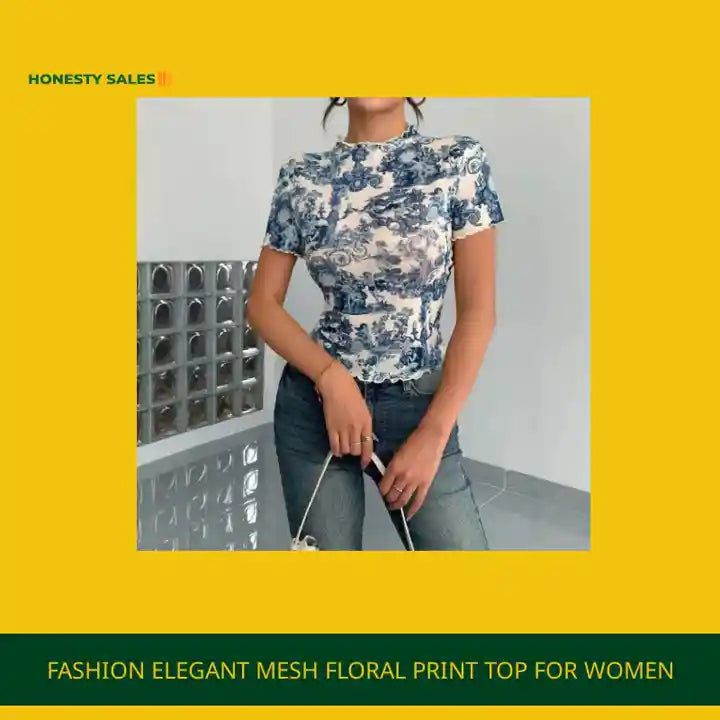 Fashion Elegant Mesh Floral Print Top For Women by@Outfy