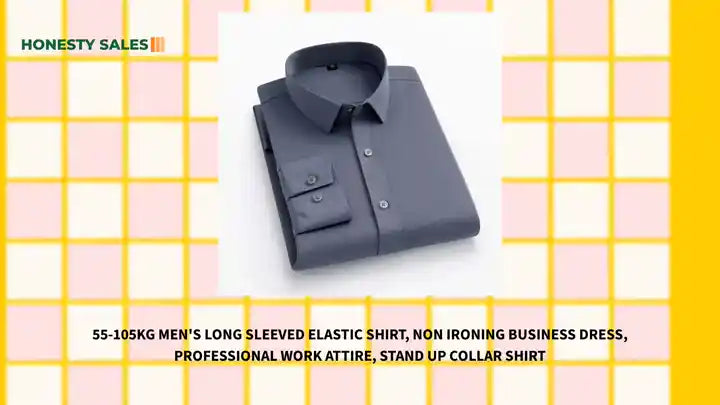 55-105KG Men's long sleeved elastic shirt, non ironing business dress, professional work attire, stand up collar shirt by@Outfy