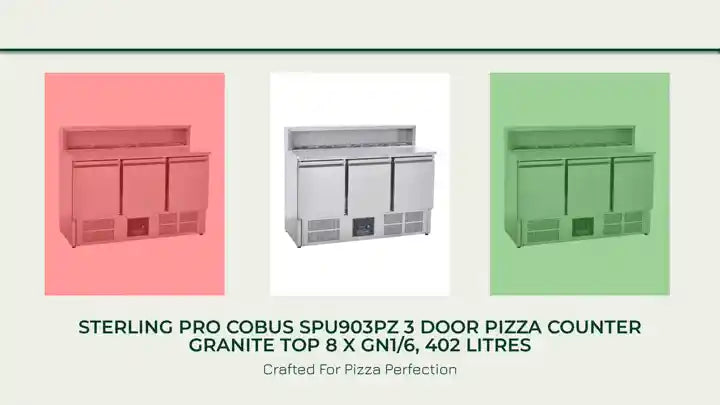Sterling Pro Cobus SPU903PZ 3 Door Pizza Counter Granite Top 8 x GN1/6, 402 Litres by@Outfy