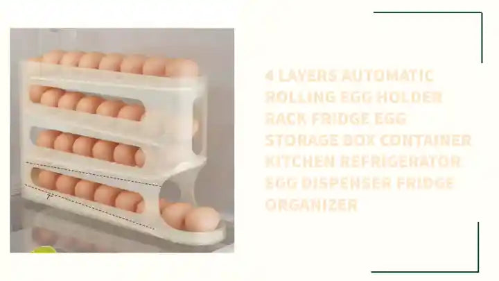 4 Layers Automatic Rolling Egg Holder Rack Fridge Egg Storage Box Container Kitchen Refrigerator Egg Dispenser Fridge Organizer by@Outfy