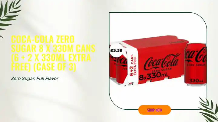 Coca-Cola Zero Sugar 8 x 330m Cans (6 + 2 x 330ml Extra Free) (Case of 3) by@Outfy