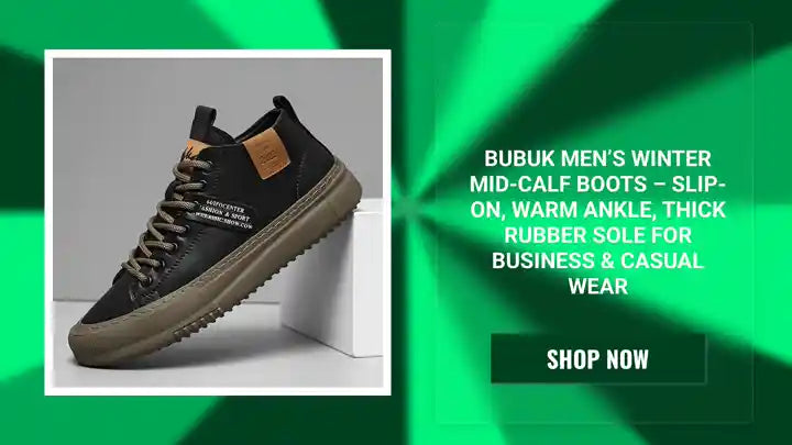 BUBUK Men&rsquo;s Winter Mid-Calf Boots &ndash; Slip-On, Warm Ankle, Thick Rubber Sole for Business & Casual Wear by@Outfy