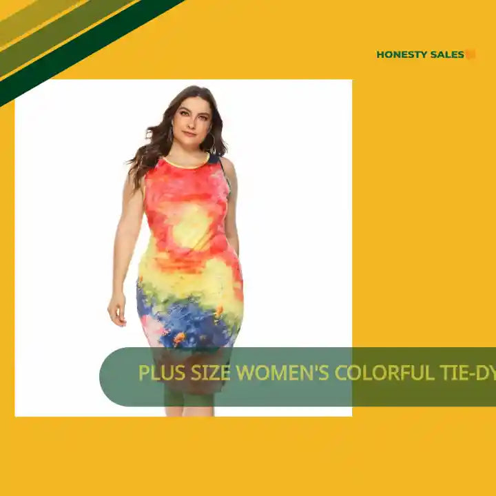 Plus Size Women's Colorful Tie-dyed Color Non-positioning Vest Slim-fit Sheath Dress by@Outfy