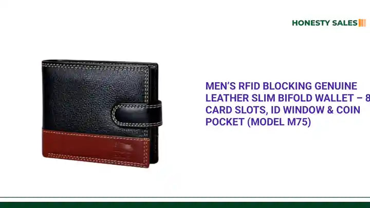 Men&rsquo;s RFID Blocking Genuine Leather Slim Bifold Wallet &ndash; 8 Card Slots, ID Window &amp; Coin Pocket (Model M75) by@Outfy