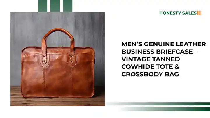 Men&rsquo;s Genuine Leather Business Briefcase &ndash; Vintage Tanned Cowhide Tote & Crossbody Bag by@Outfy