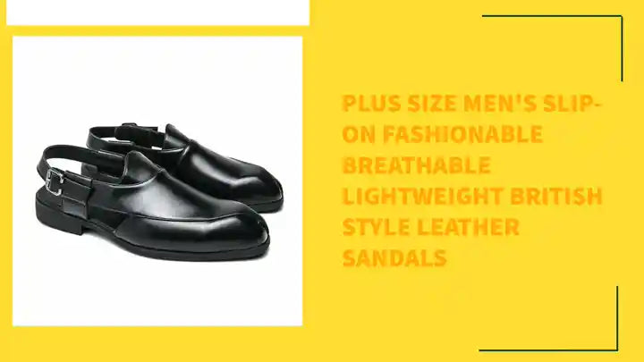 Plus Size Men's Slip-on Fashionable Breathable Lightweight British Style Leather Sandals by@Outfy