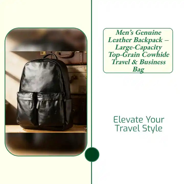 Men&rsquo;s Genuine Leather Backpack &ndash; Large-Capacity Top-Grain Cowhide Travel & Business Bag by@Outfy