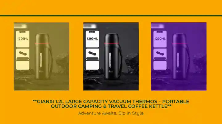 **GIANXI 1.2L Large Capacity Vacuum Thermos &ndash; Portable Outdoor Camping &amp; Travel Coffee Kettle** by@Outfy