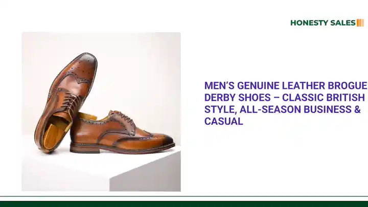 Men&rsquo;s Genuine Leather Brogue Derby Shoes &ndash; Classic British Style, All-Season Business &amp; Casual by@Outfy