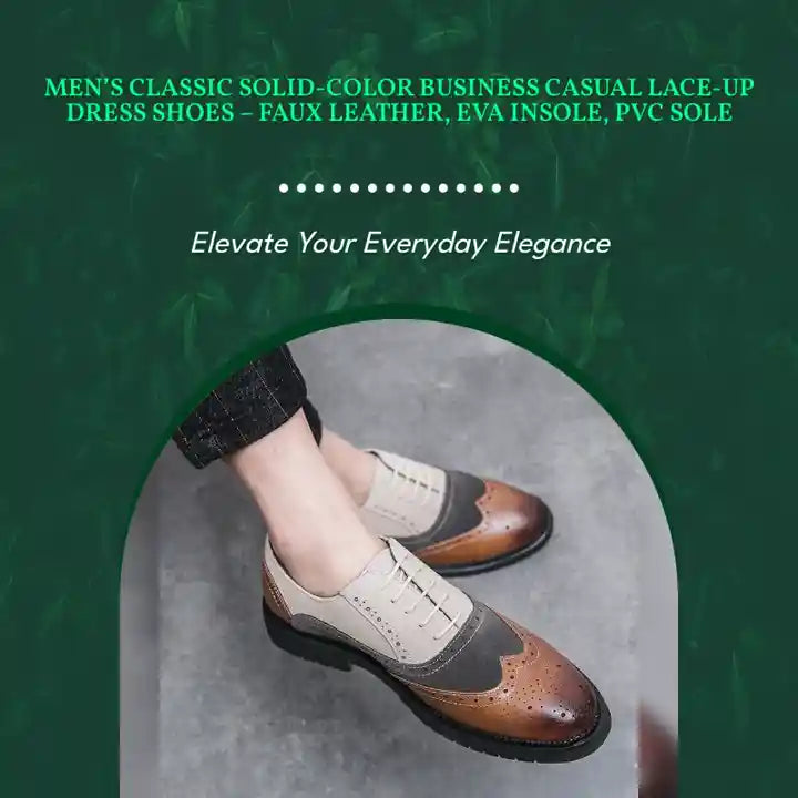 Men&rsquo;s Classic Solid-Color Business Casual Lace-Up Dress Shoes &ndash; Faux Leather, EVA Insole, PVC Sole by@Outfy