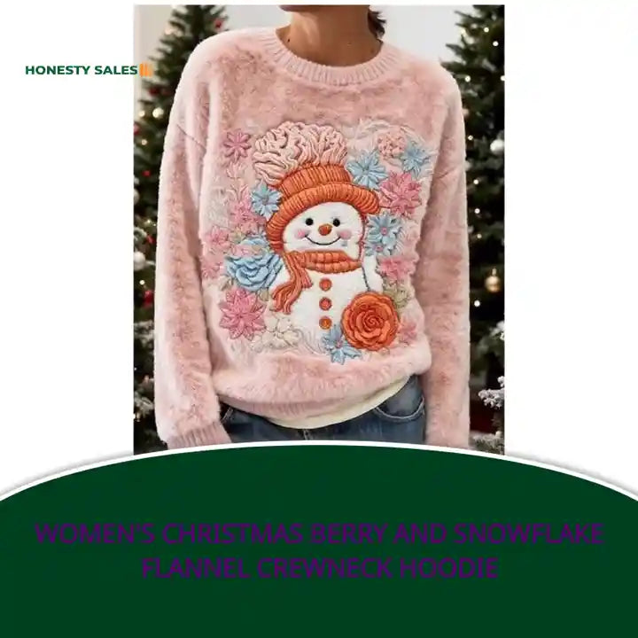 Women's Christmas Berry And Snowflake Flannel Crewneck Hoodie by@Outfy