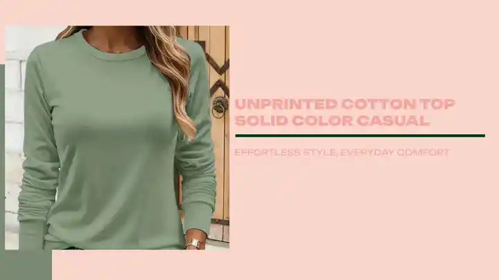 Unprinted Cotton Top Solid Color Casual by@Outfy