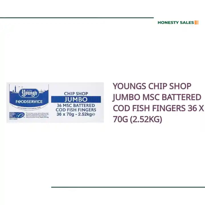 Youngs Chip Shop Jumbo MSC Battered Cod Fish Fingers 36 x 70g (2.52kg) by@Outfy