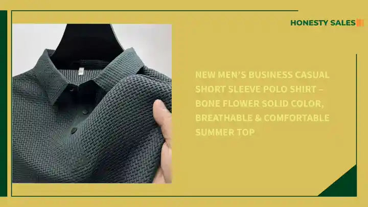 New Men&rsquo;s Business Casual Short Sleeve Polo Shirt &ndash; Bone Flower Solid Color, Breathable &amp; Comfortable Summer Top by@Outfy