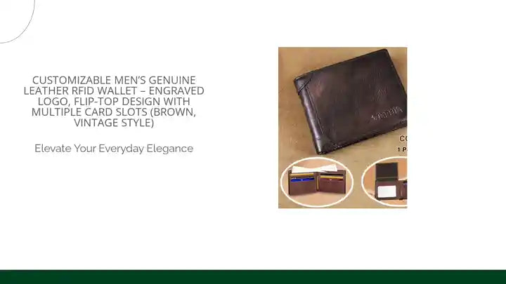 Customizable Men&rsquo;s Genuine Leather RFID Wallet &ndash; Engraved Logo, Flip-Top Design with Multiple Card Slots (Brown, Vintage Style) by@Outfy