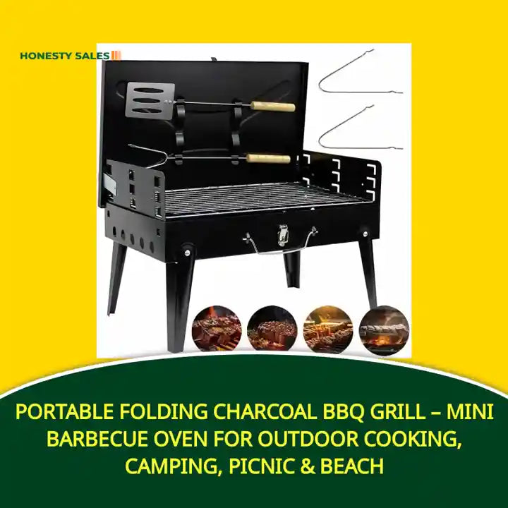 Portable Folding Charcoal BBQ Grill &ndash; Mini Barbecue Oven for Outdoor Cooking, Camping, Picnic &amp; Beach by@Outfy